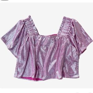Queen of Sparkles QOS Pink and Silver Pebble  Flutter Crop Top NWOT Medium